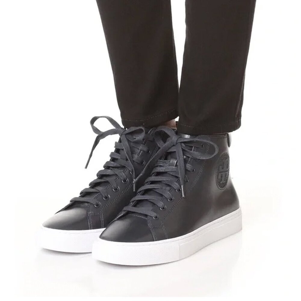 Tory Burch Nola Navy Leather High Top Sneakers Size 6.5